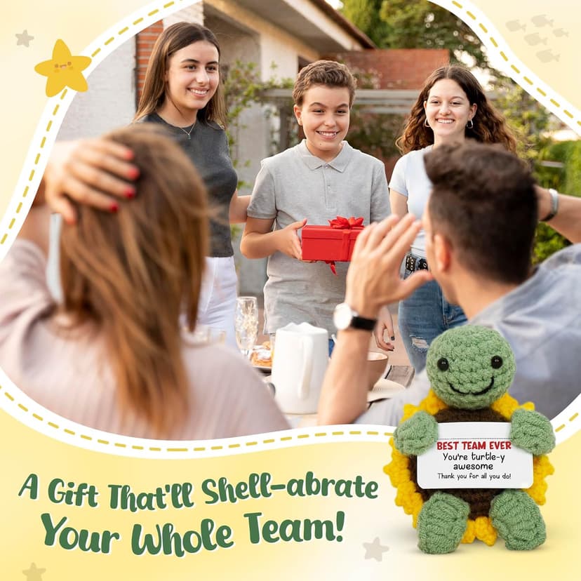 OASSIE Christmas Appreciation Gifts for Employee - Positive Turtle Crochet with Message Card - Thank You Birthday Team Stocking Stuffers Gifts for Coworkers Women Men, Office Desk Accessories Decor