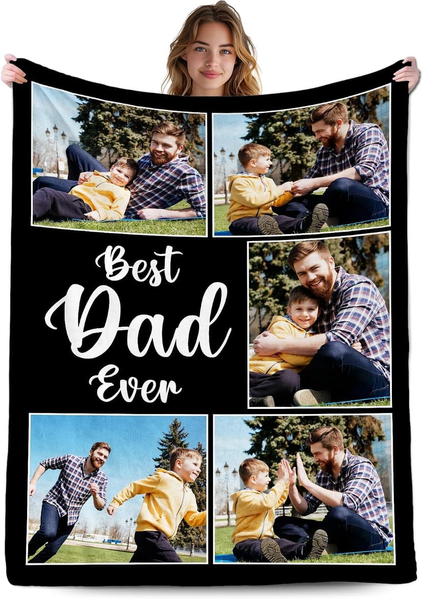 Customized Gift for Husband from Daughter Son Wife, Custom Blanket with Picture, Dad Blanket Gift for Anniversary Fathers Day Birthday Gifts for Best Dad, Personalized Photo Blanket B0GZ3XZVQF