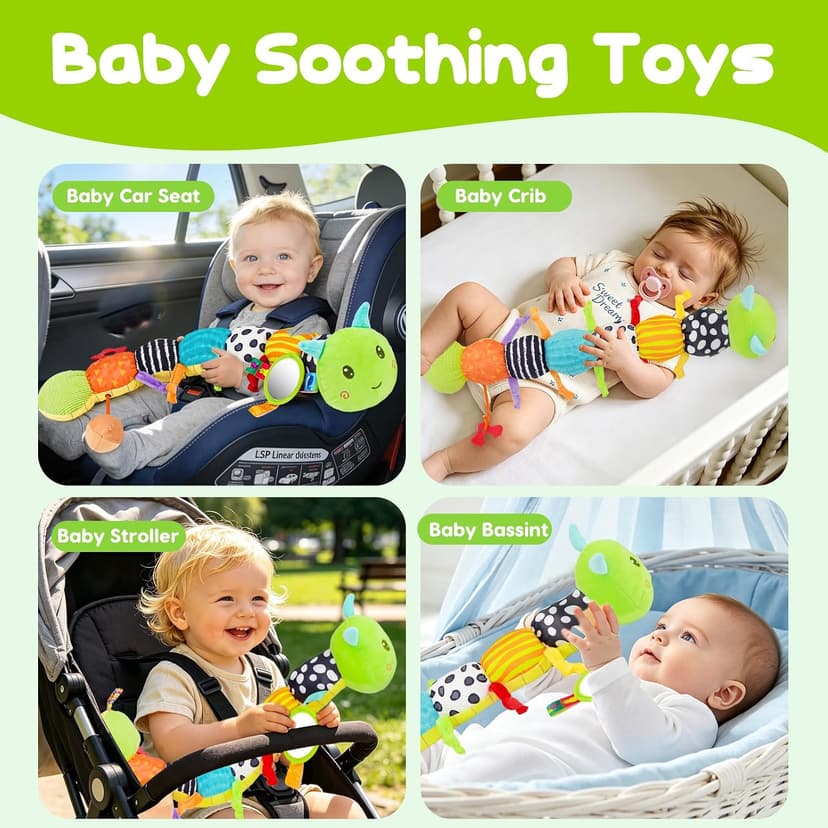 Baby Sensory Toy 0-6 Month Music Animal Stuffed Plush Caterpillar Toy for Infant 0-3-6-12 Month Old Tummy Time with Baby Mirror Crinkle Rattle Carseat Toys for Newborn Boys Girl Shower Gifts