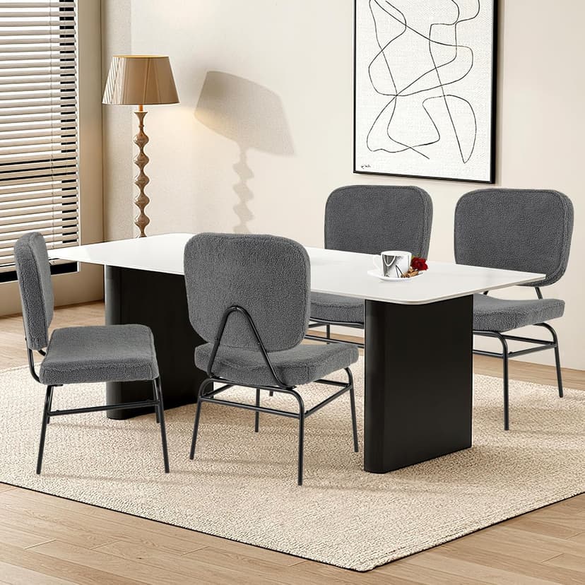 Giantex Modern Armless Accent Chair - Sherpa Reading Chair with Sponge Padding, Adjustable Foot Pads & Metal Frame, Upholstered Side Chair for Living Room, Bedroom & Reading Room, Grey