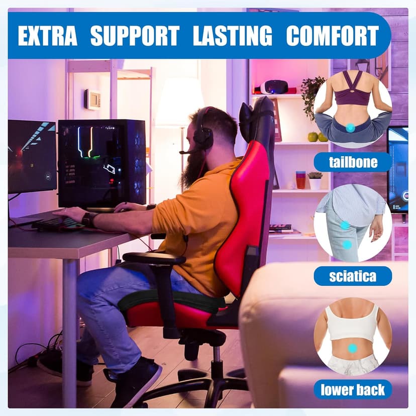 BALAPET Ultra Soft Gaming Chair Cushion for Long Sitting Gamers,Tailbone Pain Reduce Cushion for Office Chair(Black)