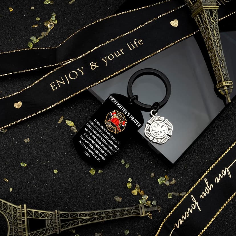 Firefighter Gifts for Men Him Firefighter Keychain Fire Fighter Gifts Adults Son Husband Cool Firefighte Gift Firefighter Accessories for Graduation Firefighters Prayer