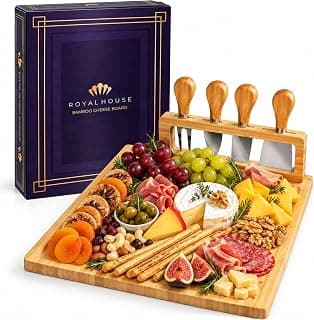 RoyalHouse Bamboo Cheese Board and Charcuterie Boards Set & Serving Tray for Meat, and Wine - Birthday Gifts for Women, Wedding Gifts for Couples 2025, Bridal Shower, Housewarming Gifts New Home