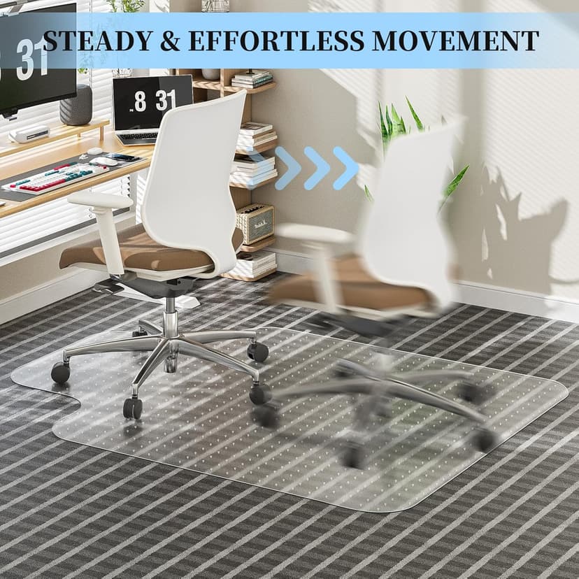 Tonaus Office Chair Mat for Carpet, 48"×36" Desk Chair Mat T-Shape Carpet Protector Mat for Office Chair, Transparent 2.2mm Thick T-Shape Floor Protection with Non-Slip Studded