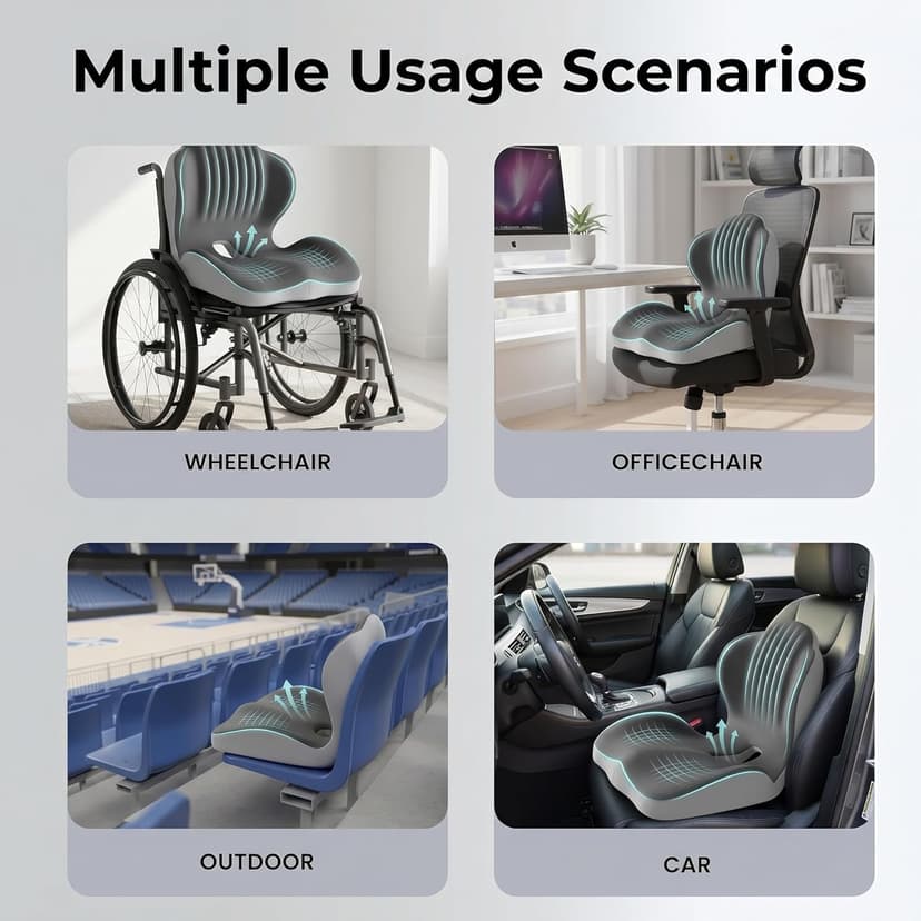 Ergonomic Office Chair Seat Cushion, L-Shaped Memory Foam Coccyx Cushion for Tailbone Pain Relief, Orthopedic Car Seat Cushion with Lumbar Support & Cutout Hollow for Sciatica & Back Pain (Grey