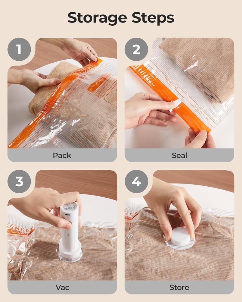 BAGSMART Vacuum Storage Bags for Travel with Rechargeable Air Pump, 18 Pack Portable Space Saver Bags for Travel & Home, Vacuum Compression Seal Bag for Clothing, Blanket, Duvets