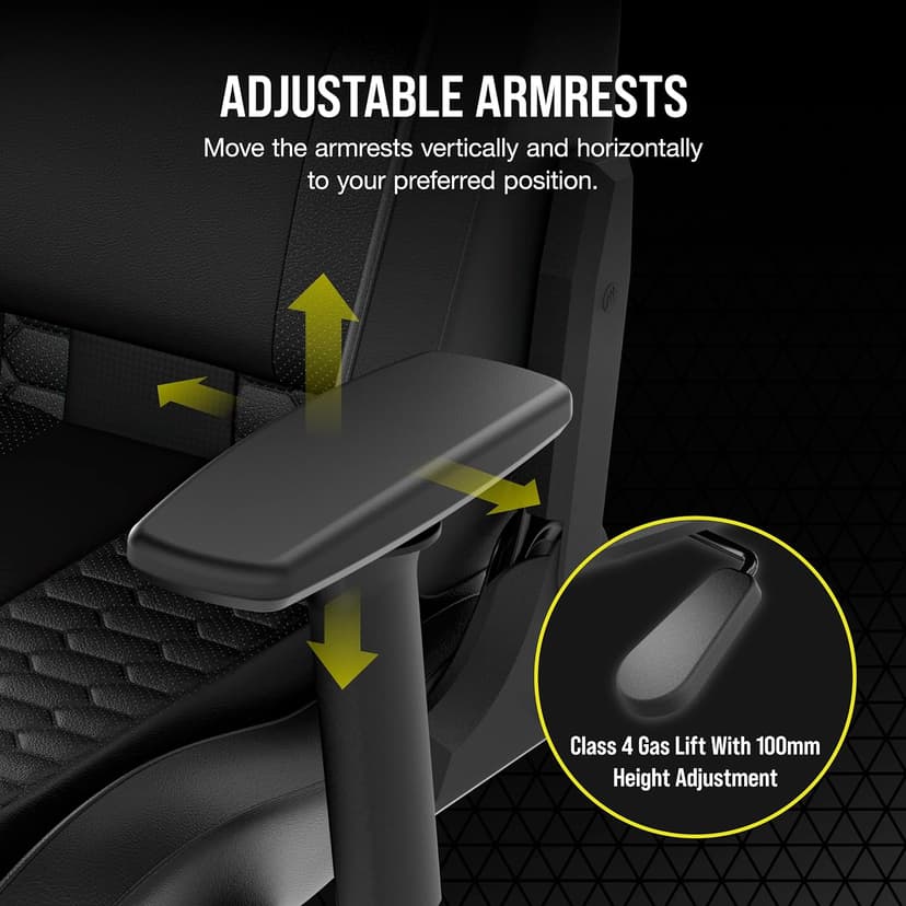 Corsair TC100 Relaxed Gaming Chair - Leatherette - Racing-Inspired Design - Lumbar Pillow - Detachable Memory Foam Neck Pillow - Adjustable Seat Height - Adjustable Armrests - Black