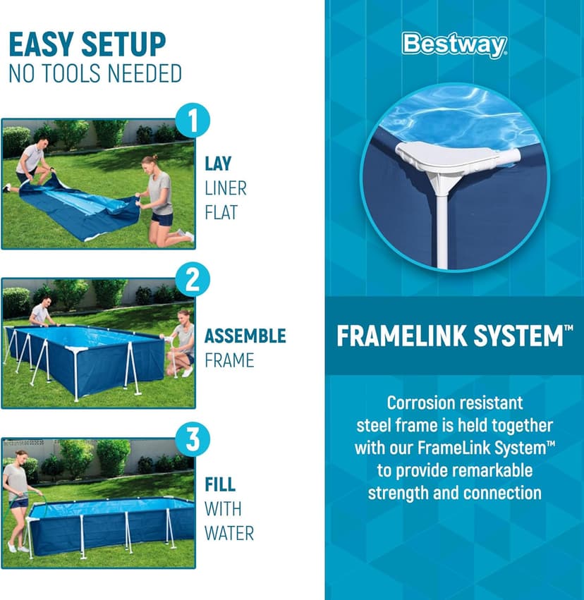 Bestway Steel Pro 13 Foot x 32 Inch Rectangular Above Ground Outdoor Pool Steel Framed Vinyl Swimming Pool with 1,506 Gallon Water Capacity, Blue