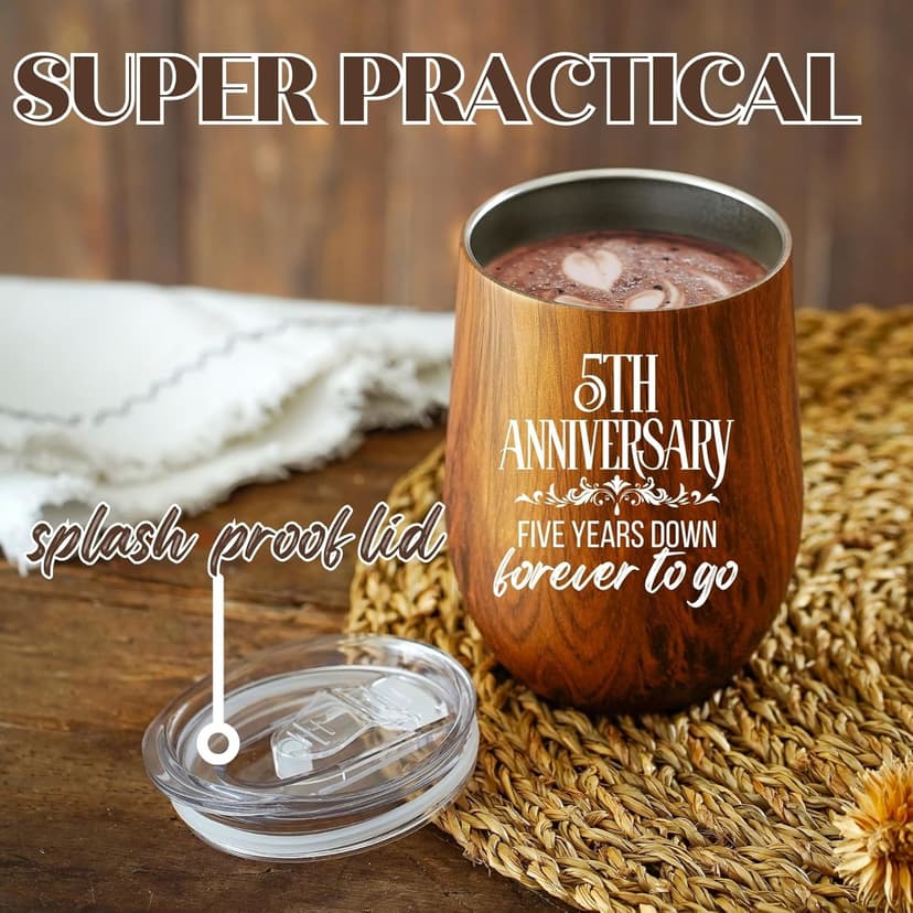 Onebttl 5 Year 5th Anniversary Wood Gift for Him, Husband, Wife, Her, 12oz Wood-grain Stainless Steel Insulated Tumbler for Marriage, Wedding