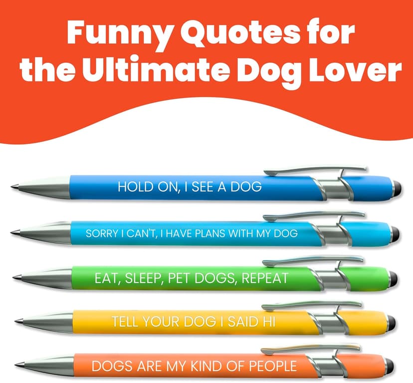 Smooth Writing, Metal Barrel, Doggy-Themed Quotes, Gift for Friends, Vet Tech, Pet Owner, Coworker, Birthdays Funny Dog Lover Gift Pen Set, 5 Black Ink Ballpoint Pens, Stylus Tip B0DBJFJ1KQ