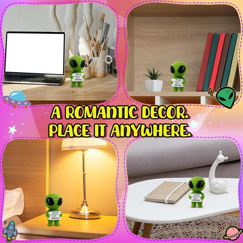 MAMAGIFTREE Romantic Alien Gift for Girlfriend Boyfriend – Handmade Crochet Love Keepsake with “You Abducted My Heart” Message Card – Cute Valentines Day for Her Him Wife Husband B0FM8BPWTP