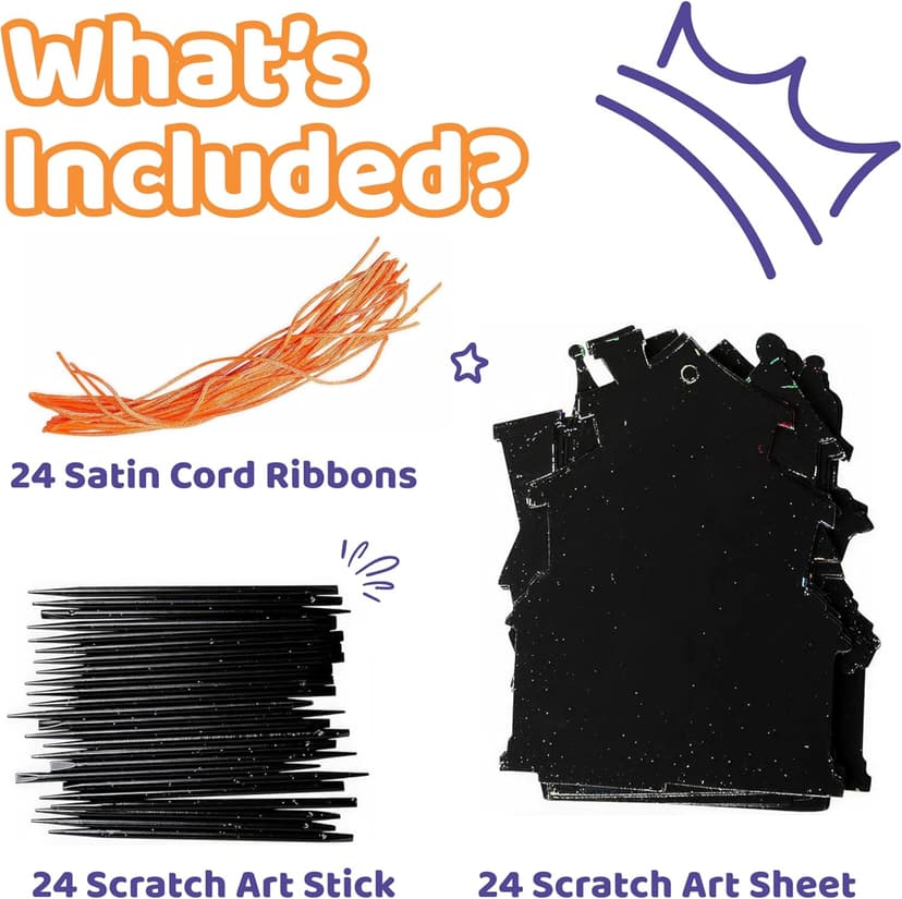 Halloween Magic Scratch Crafts for Kids and Adults - DIY Halloween Decorations - Haunted House Arts and Crafts Ornaments - Includes 24 Haunted House Ornaments, 24 Scratch Sticks, 24 Satin Cord Ribbons
