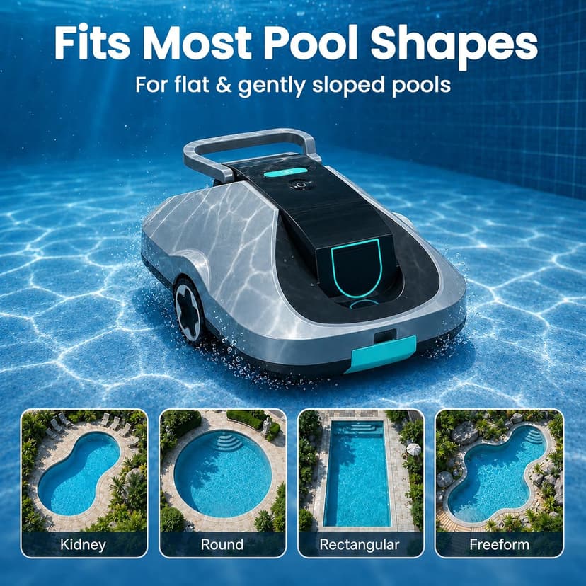 C1 Robotic Pool Cleaner, 200-Min Cordless Pool Vacuum for Above Ground & Inground Pools up to 2500 Sq.ft, Automatic Pool Vacuum Robot for Leaves & Dirt, Powerful Suction Self-Parking-Teal