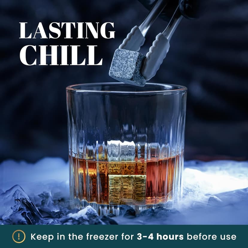 Whiskey Stones Gift Set by Royal Reserve – Artisan Crafted Reusable Chilling Rocks for Scotch Bourbon – Stocking Stuffer for Men - Whiskey Gifts for Husband Guy Dad Boyfriend