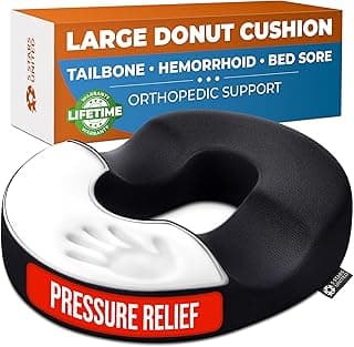 5 STARS UNITED Donut Pillow Hemorrhoid Tailbone Cushion – Large Floor Cushion for Pain Relief – Coccyx, Prostate, Sciatica, Pelvic Floor, Pressure Sores, Pregnancy, Postpartum Recovery, Black