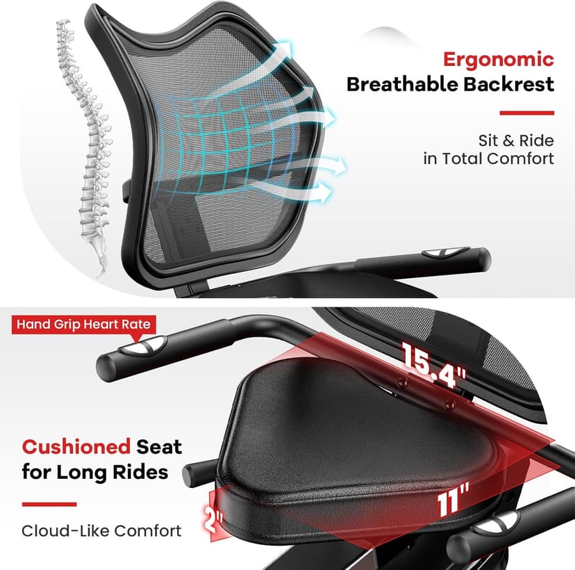 Recumbent Exercise Bike, Stationary Recumbent Exercise Bike for Home with Arm Exerciser, 16-Level Magnetic Resistance, Bluetooth App, LCD Monitor, Heart Rate, Heavy-Duty Frame