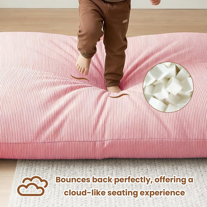 3 in 1 Kids Bean Bag Chair Bed for Kids or Adults, Convertible Chair Folds from Bean Bag Sofa to Lounger, Child Floor Sofa for Gaming, Reading, Floor Mattress with High-Density Foam (Pink)