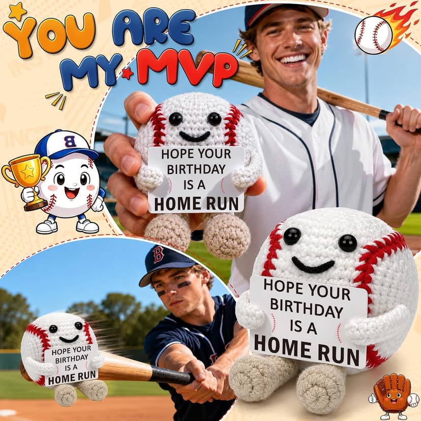 Cute Birthday Card for Mom Dad Grandson Teacher, Handmade Sports Gifts Baskets for Coach Players, Party Favors Decoration Baseball Christmas Birthday Gifts for Son Daughter, Crochet Gifts for Women B0GWQVK2Z9