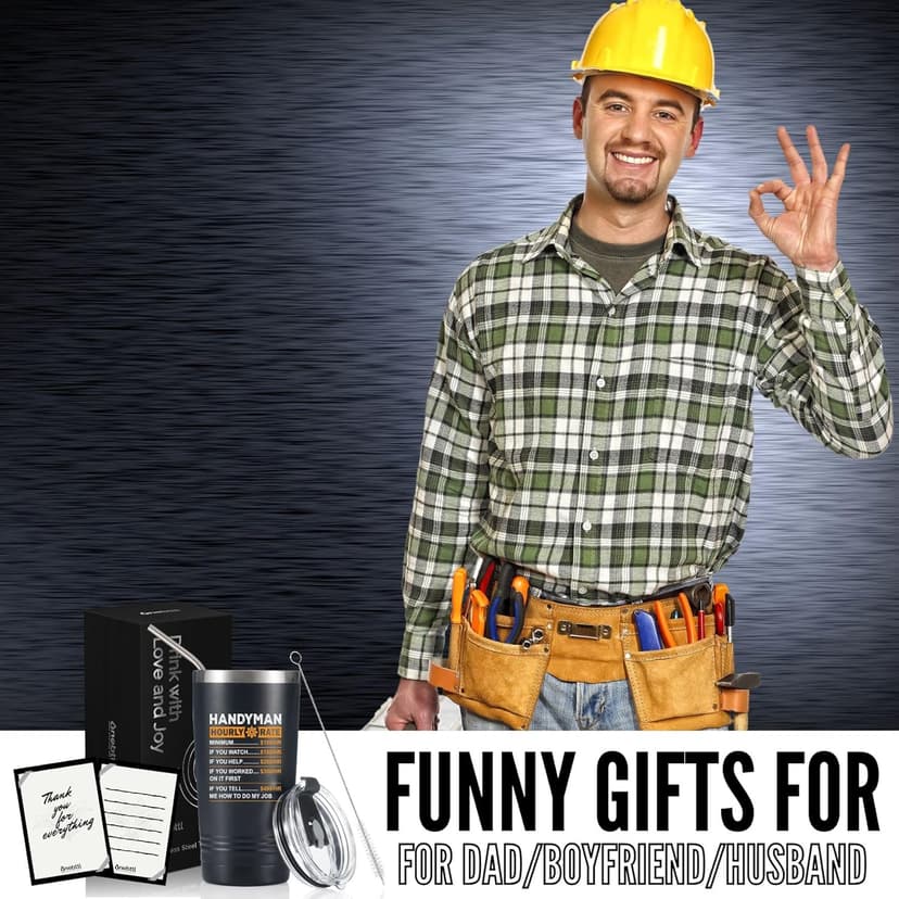 Onebttl Funny Handyman gifts for Men, Handyman Gifts Idea, 20 oz Insulated Stainless Steel Tumbler, Hourly Rate Travel Mug