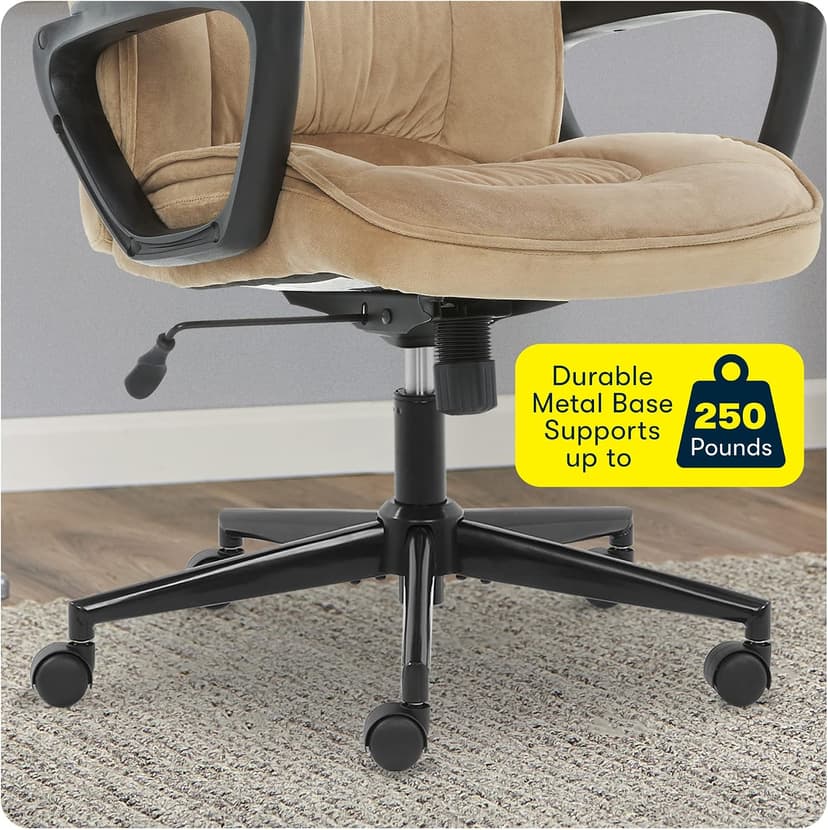 Serta® Hannah Executive Home Office Desk Chair, Ergonomic Mid-Back with Lumbar Support, Firm Seat Cushion, Layered Body Pillows, Padded Armrests, Swivel Base, Easy Assembly, Microfiber, Beige