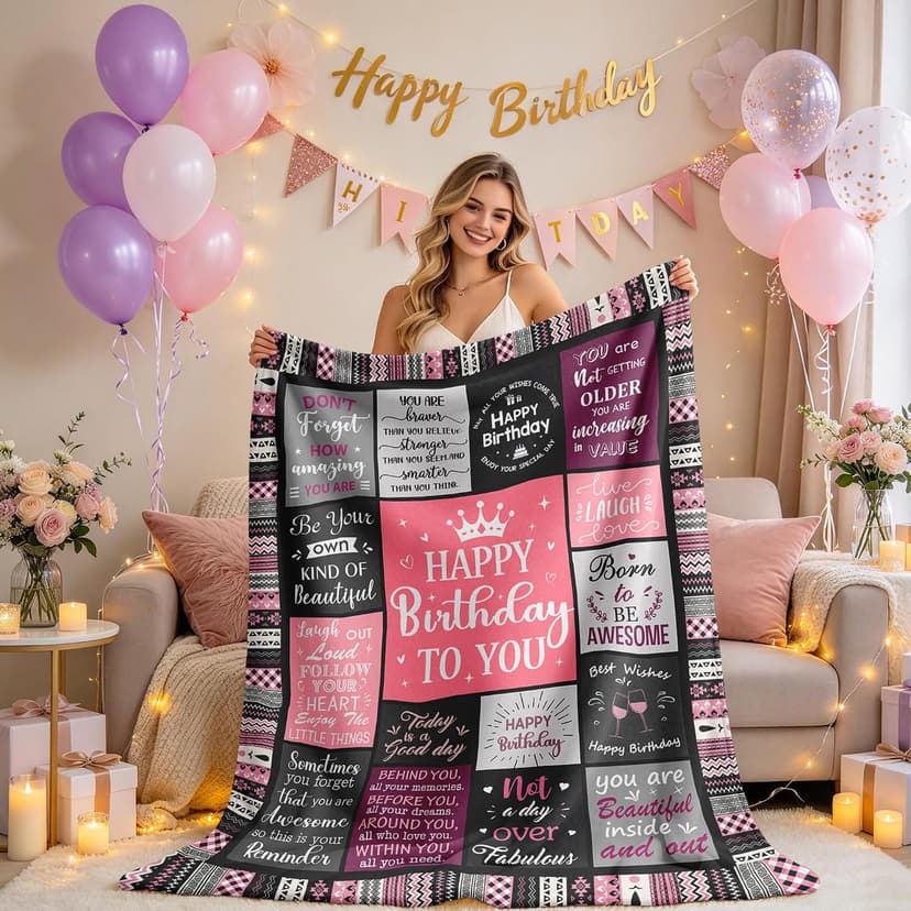 Birthday Gifts for Women Girls Throw Blanket 60"X50", Happy Birthday Decorations for Women, Gifts for Women Birthday Unique, Womens Birthday Gift Ideas for Her Friend Mom Sister Grandma Wife