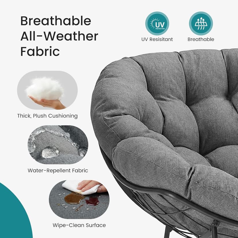 OLIXIS Outdoor Rocking Chair with 5.5" Thick Cushion, Oversized Egg Lounge Chair with Water-Repellent & UV-Resistant Fabric, 450 Lbs Heavy Duty for Patio, Living Room, Garden, Bedroom, Gray