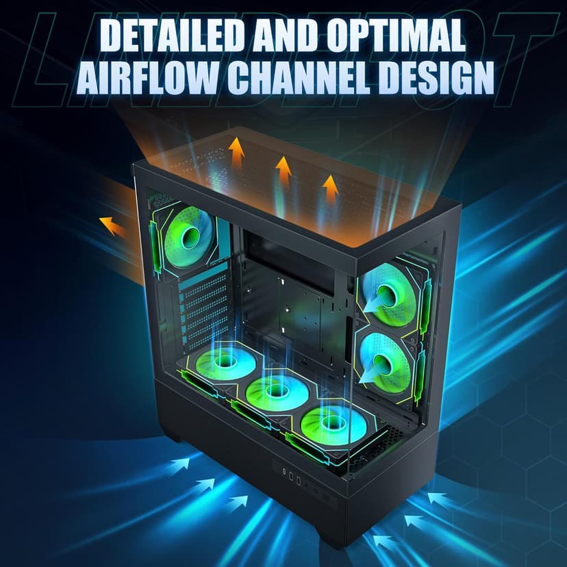 Gaming PC Case, Type-C ATX Computer Case with 6 PWM ARGB Fans Pre-Installed, Full Tower PC Case Full-View Dual Tempered Glass, Black(H2)