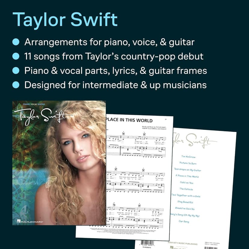 Taylor Swift Piano Vocal Guitar Songbook | Country Pop Sheet Music Arranged for Voice Piano Guitar | 11 Songs with Full Lyrics and Chords | Easy Pop Music Book for Beginners