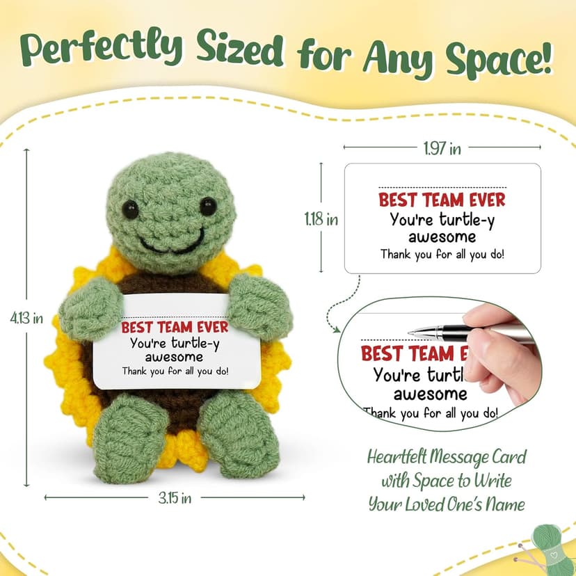 OASSIE Christmas Appreciation Gifts for Employee - Positive Turtle Crochet with Message Card - Thank You Birthday Team Stocking Stuffers Gifts for Coworkers Women Men, Office Desk Accessories Decor