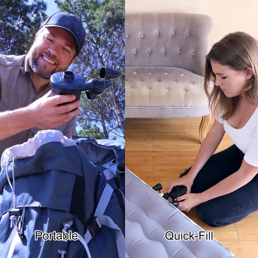 AGPTEK Electric Air Pump,Portable Air Pump with 3 Nozzles, 4.5kPa Quick-Fill,110V AC/12V DC Inflator/Deflator Pumps for Outdoor Camping, Inflatable Air Mattress Beds, Boats, Swimming Ring