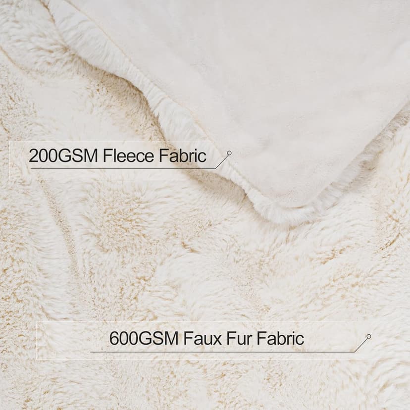 Touchat Luxury Faux Rabbit Fur Throw Blanket for Couch, Super Heavy Warm Cozy Fuzzy Blanket for Sofa Bedroom Living Room, Ultra Soft Fluffy Reversible Plush Blanket for Home Decor Gifts,Cream White