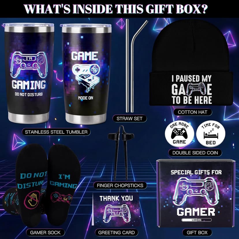 Gamer Gifts for Men Teens Boys, Cool Gaming Gift Bulk Set for Game Lover, Gaming Mugs, Teen Boy Gift Gaming Stuff, Birthday Valentine Christmas Gifts for Gamers Men Girl Boyfriend Husband Teenage Idea