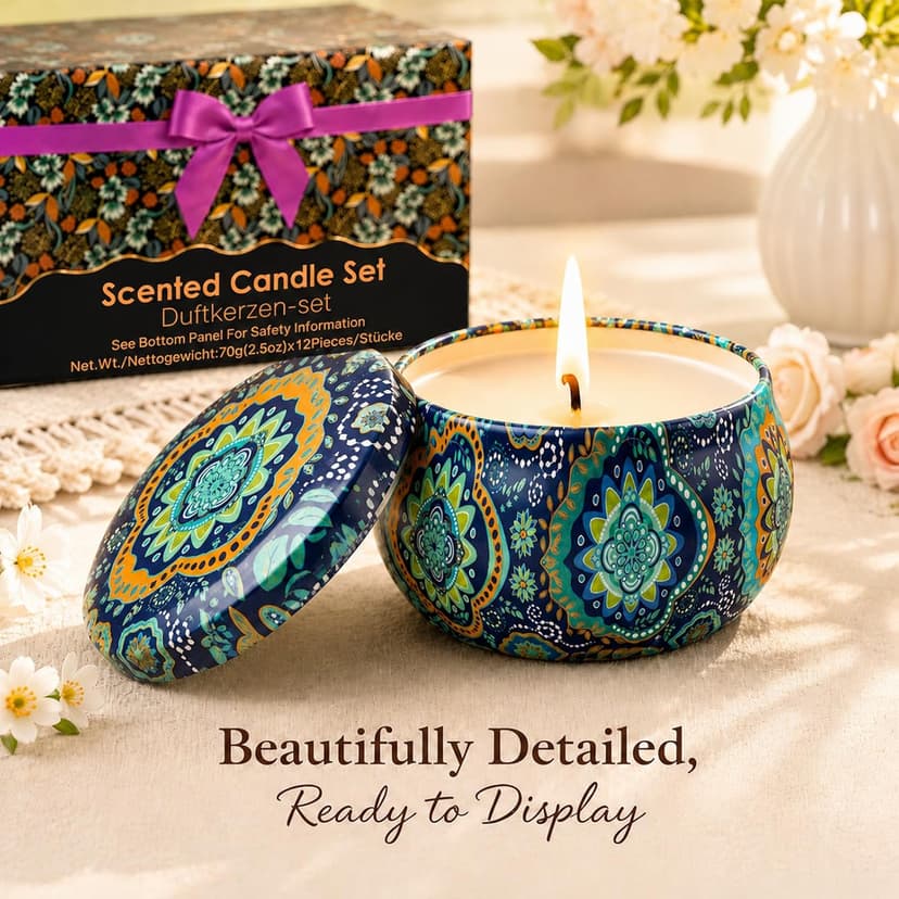 12 Scents, Up to 300-Hour Total Burn, Gift Box Included, Home Fragrance, Birthday, Hostess & Housewarming Gifts Scented Candles Gift Set, 12 Pack Travel Tin Candle Set, Gifts for Women B08T1XYNG9