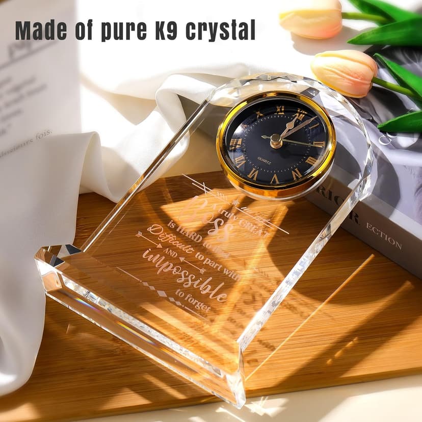 Ornalrist Boss Gifts for Men Women Crystal Clock, Gifts for Retirement Female Boss - Boss Appreciation Gift for Men, Boss's Day Gift Idea - Boss, Mentor, Leader Desk Office Home Decor