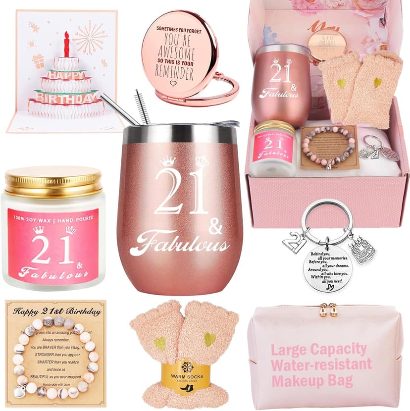 21st Birthday Gifts For Her - Happy 21 Year Old Gift Box for Women, Best Friends, Female Daughter, Sister, Girlfriend, Coworker, Bestie - Unique Basket