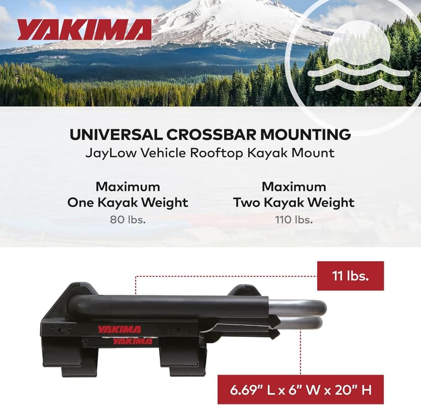 Yakima JayLow J-Cradle Rooftop Kayak Mount for 1 or 2 Kayaks – Car Roof Rack Carrier for Round, Square, Factory or Aerodynamic Crossbars, Holds 1 Boat Up to 80 Pounds or 2 Boats Up to 110 Pounds Total