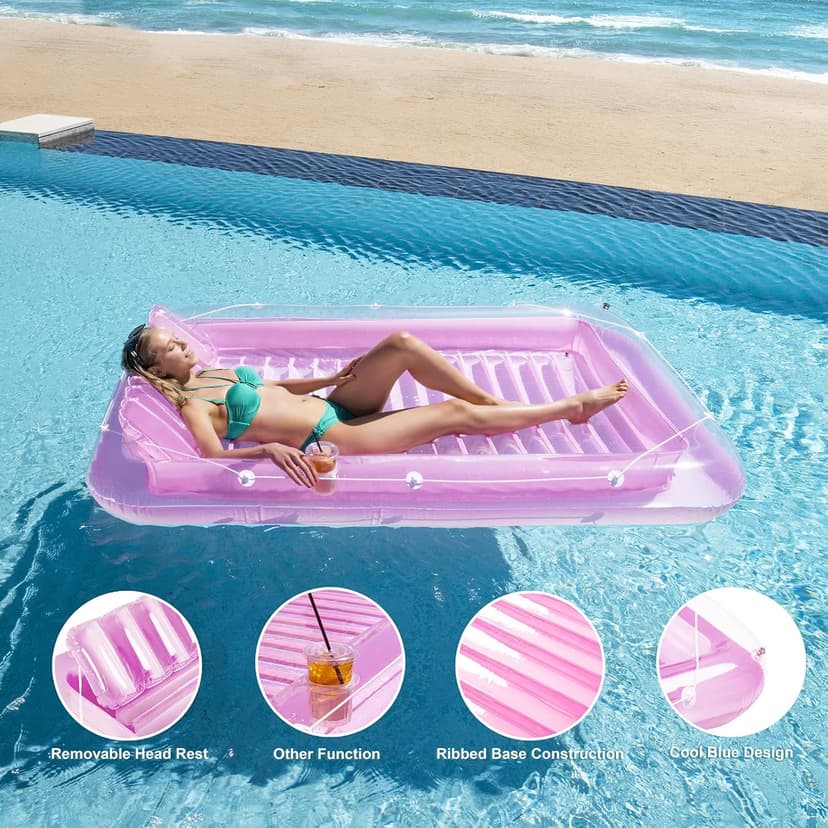 Inflatable Pool Floats Lounger for Adults, Blow Up Tanning Pool Raft Sun Tan Tub with Inflatable Pillow for Family Outdoor, Garden, Backyard Summer Water Party (14+ Year Old)