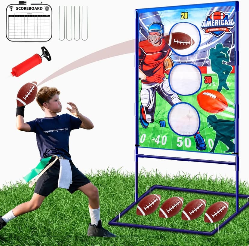 Football Toss Game with 4 Inflatable Balls, Football Throwing Target Games for Boys 8-12, Sports and Outdoors Toys for Kids Ages 3+