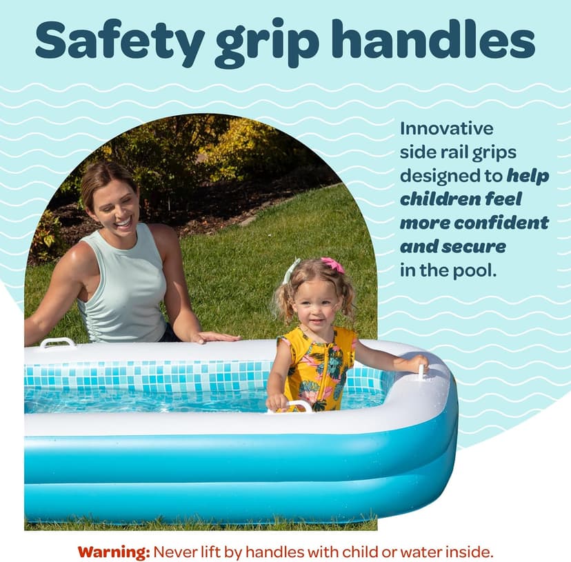 2-in-1 Inflatable Kiddie Pool, 65"x39"x10" (5'5") Soft Cushioned Floor, Handles, Drain, Shallow Rectangular Blowup Swimming Pool for Kids Age 2+ Toddler Ball Pit, Small Adult Backyard Tanning Pool