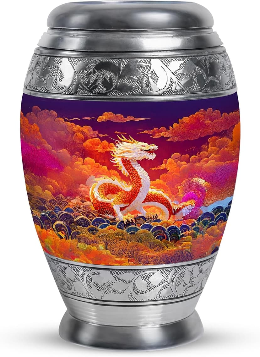 Orange Dragon Keepsake Funeral Urns for Adult Ashes Men, Purple Memorials & Funerary Urn for Ashes, Burial Gift for Loss of Husband, Decorative Cremains Ash Holder, 3 Inch B0FFZ9LZG6