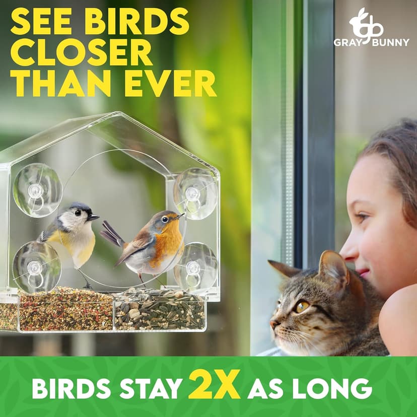 Window Bird Feeder with Strong Suction Cups - Gifts for Grandma Bird Watching Gifts for Grandpa Backyard Birding (Large House)