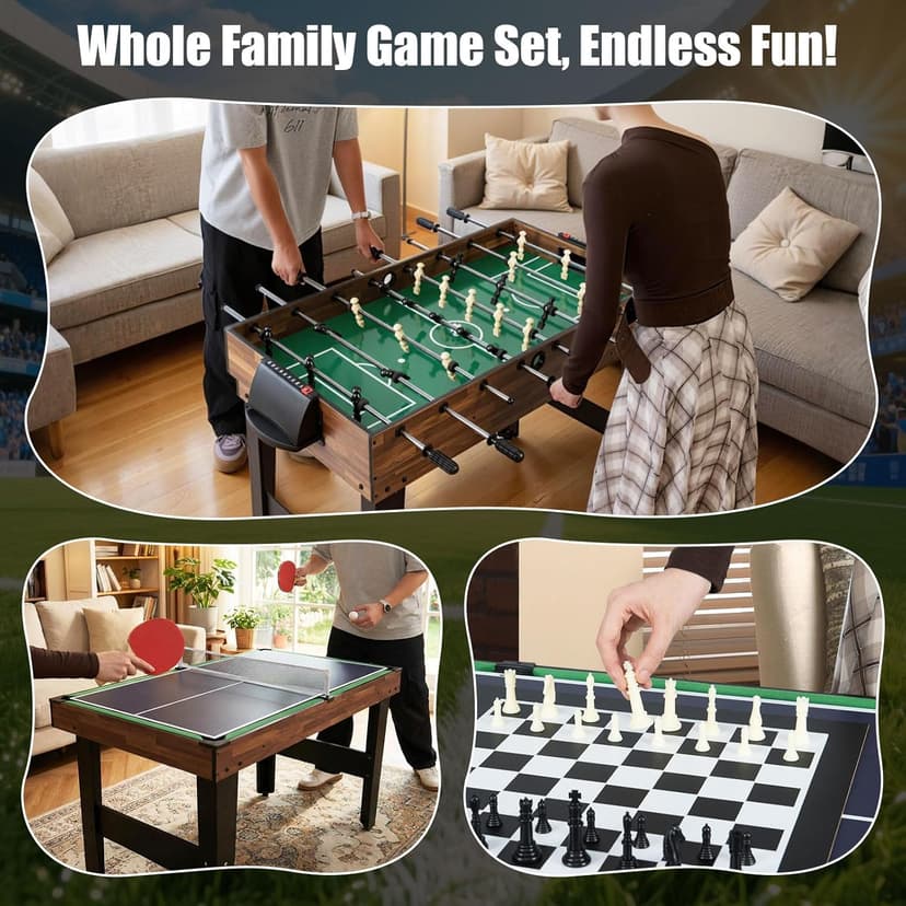 GYMAX Multi Game Table, 10 in 1 Combo Game Table w/Foosball Table, Hockey, Pool Table, Ping Pong, Shuffleboard, Bowling & 4 Board Games, Game Tables for Game Room, Home, Family