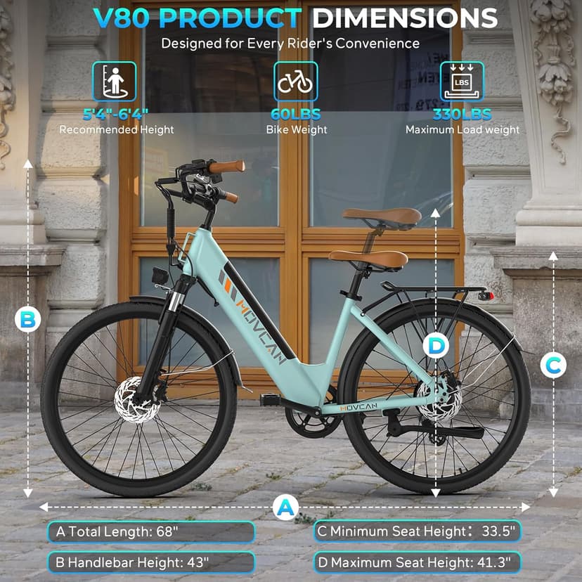 Movcan V80 Electric Bike, 1000W Motor 28MPH 26'' City Cruiser Ebike for Adults, 48V 13Ah Removable Battery Up to 70 Miles, 7-Speed Dual Disc Brake, Mountain E-Bike for Commuting