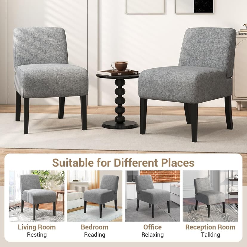 Giantex Armless Accent Chair Set of 2, Upholstered Living Room Chair with Rubber Wood Legs, Modern Slipper Side Chair, Reading Chair for Living Room, Bedroom, Waiting Room, Office, Small Spaces, Grey