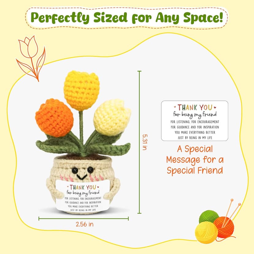 OASSIE Christmas Thank You Gifts for Women Friends - Thank You for Being A Friend Emotional Support Crochet Tulip with Card - Birthday Gifts for Women Friendship, Friend Gift for Coworker Sister