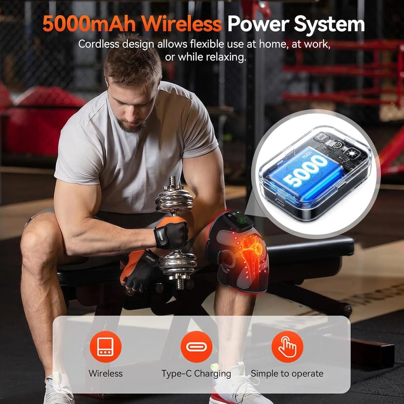 Red Light Therapy Knee Massager 660nm & 850nm, Heated Vibration Knee Brace Cordless Rechargeable 5000mAh, Timer & Pulse Modes for Knee Elbow Shoulder Joint Comfort Support Device B0GS5MWP52