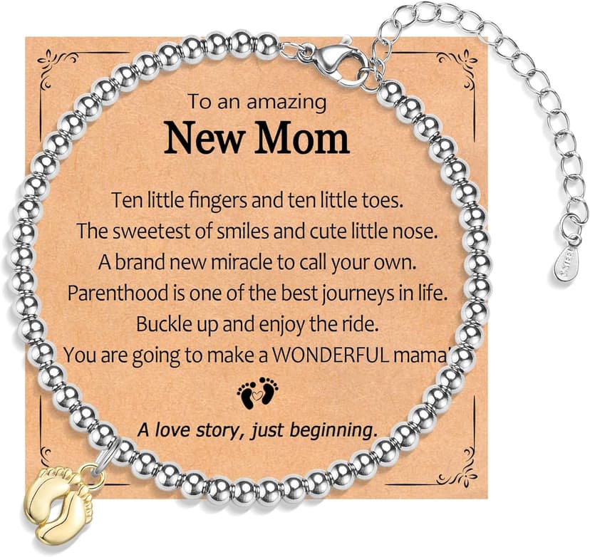 New Mom Gifts, Baby Feet Charm Bracelet Gift for Pregnant Mommy 1st Time Moms, New Mother Pregnant Mom to Be Gifts, Mothers Day Birthday Christmas Baby Shower for Wife Daughter Friend Sister