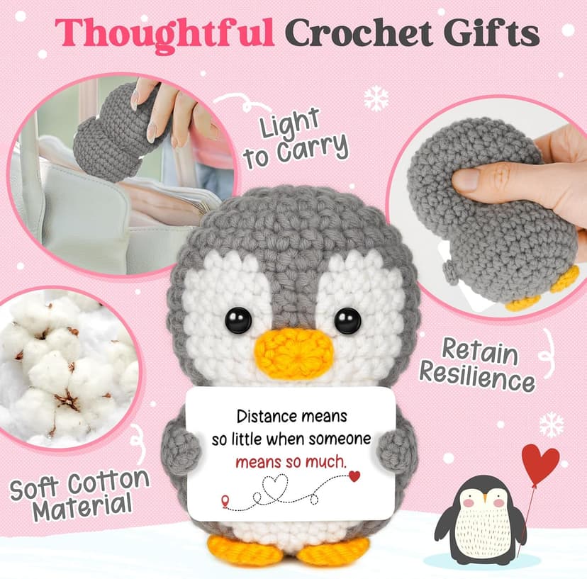 Miss You Thinking of You Gifts for Friend Couple, Positive Crochet Penguin, Farewell Goodbye Going Away Gift for Him Her Long Distance Relationship Gifts for Boyfriend Girlfriend Friendship B0GD69ZJ6M