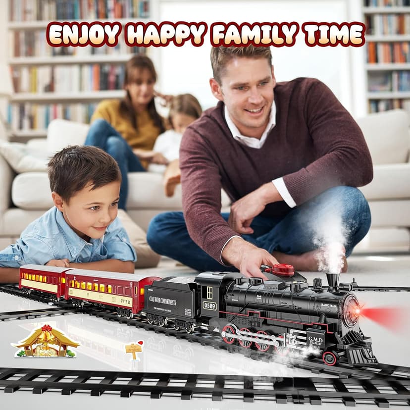 Hot Bee Train Set for Boys, Alloy Remote Control Train Sets with Steam Locomotive, Light Up Cars and Tracks, Electric Trains Set Toys for Toddler Kids, Christmas Toys Gifts for 3 4 5 6 7 8+ Year Old