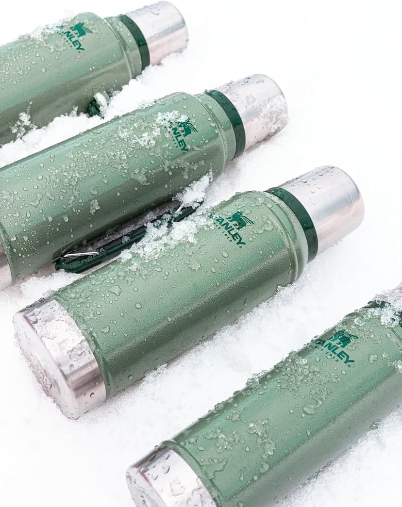 Stanley Classic Legendary Vacuum Bottle 1.1 qt Wide Mouth with Leakproof Cup Lid Keep Drinks Hot or Cold Packable for Travel Insulated Stainless Steel Thermal Bottle BPA-Free Hammertone Green